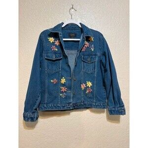 Vintage Agora Collection Floral Embroidered Denim Jacket
